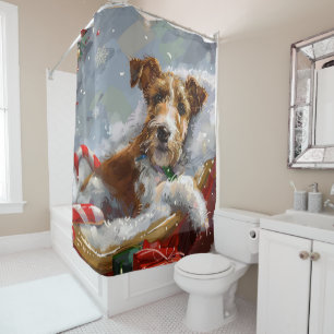 Wire Fox Terrier Dog Christmas Festive  Shower Curtain