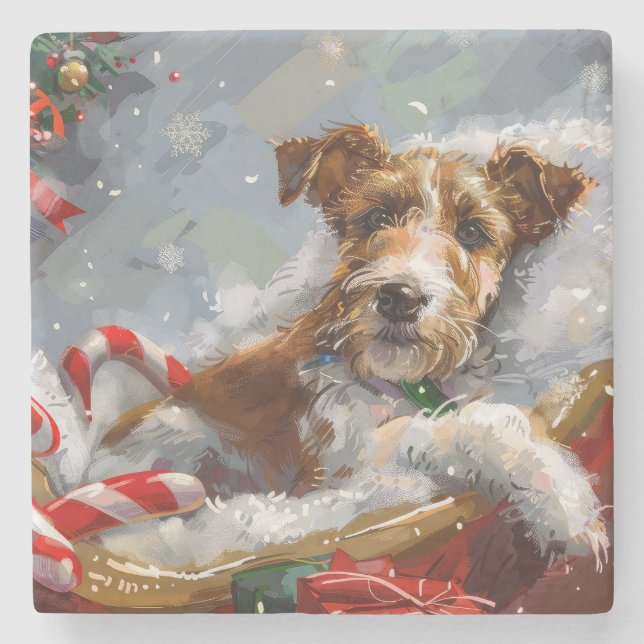 Wire Fox Terrier Dog Christmas Festive  Stone Coaster (Front)