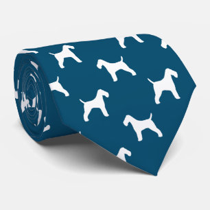 Wire Fox Terrier Dog Silhouettes Pattern Blue Tie