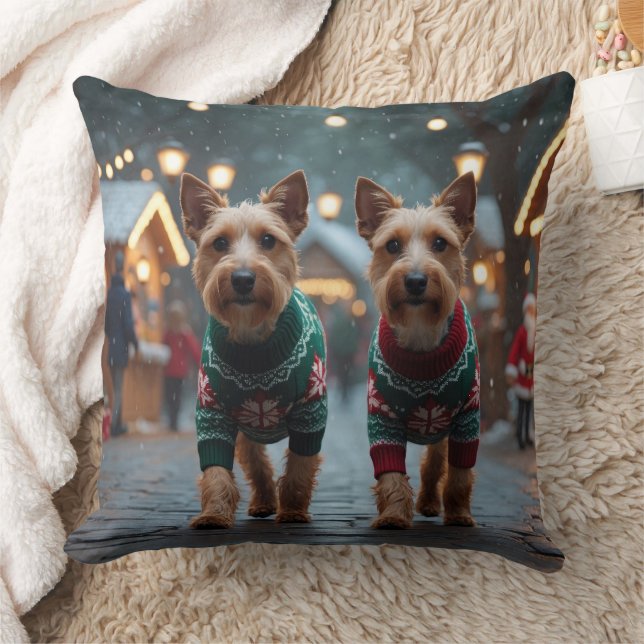 Wire Fox Terrier Dogs Christmas Snow Holiday Cushion (Blanket)