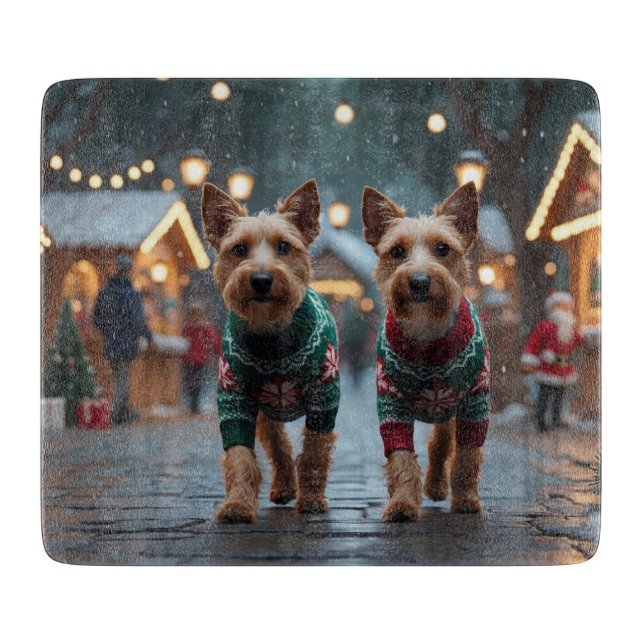 Wire Fox Terrier Dogs Christmas Snow Holiday Cutting Board (Front)