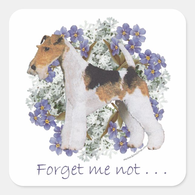 Wire Fox Terrier Forget-Me-Not Square Sticker (Front)