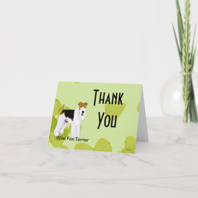 Wire Fox Terrier - Green Leaves Design Thank You Card (Front)