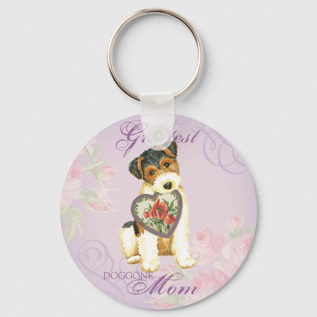 Wire Fox Terrier Heart Mum Key Ring (Front)