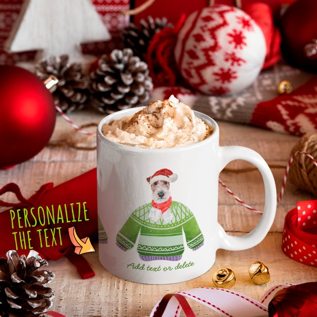Wire Fox Terrier Holiday Wearing Ugly Sweater Xmas Coffee Mug (Creator Uploaded)