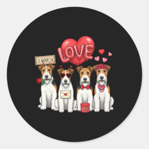 Wire Fox Terrier I Woof You Bow Sungles Heart Vale Classic Round Sticker