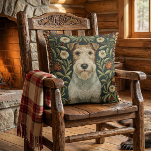 Wire Fox Terrier in William Morris Floral Style Cushion