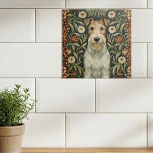 Wire Fox Terrier in William Morris Floral Style Tile