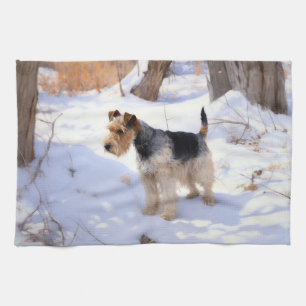 Wire Fox Terrier Let It Snow Christmas  Tea Towel