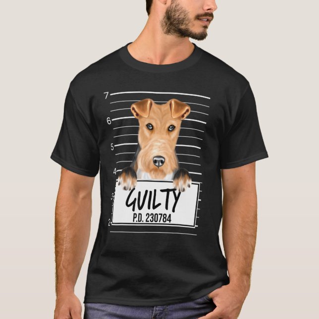 Wire Fox Terrier Mugshot Guilty Dog T-Shirt (Front)