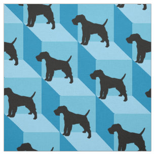 Wire Fox Terrier on Blue Cubes Fabric