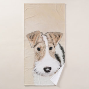 Wire Fox Terrier Painting - Cute Original Dog Art Bath Towel Set