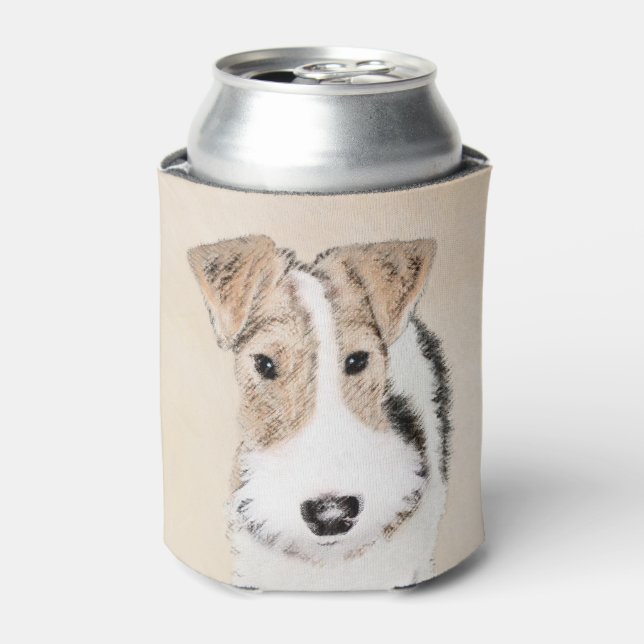Wire Fox Terrier Painting - Cute Original Dog Art Can Cooler (Can Front)
