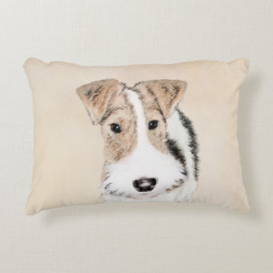 Wire Fox Terrier Painting - Cute Original Dog Art Decorative Cushion