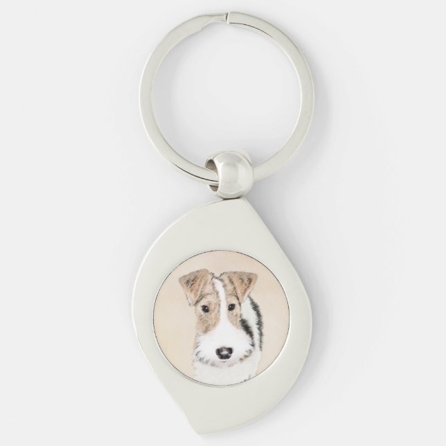 Wire Fox Terrier Painting - Cute Original Dog Art Key Ring (Front)