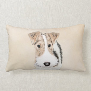 Wire Fox Terrier Painting - Cute Original Dog Art Lumbar Cushion