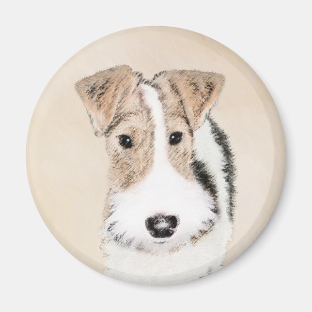 Wire Fox Terrier Painting - Cute Original Dog Art Magnet (Front)