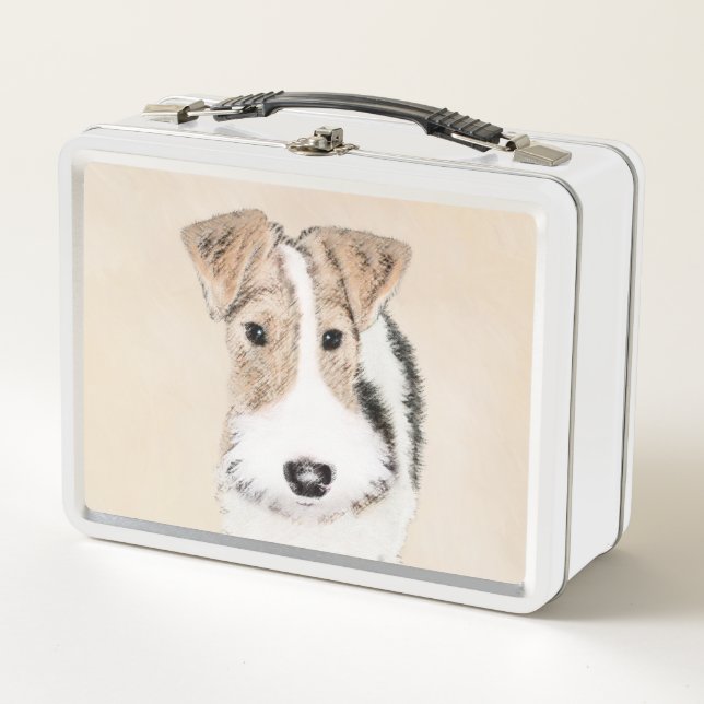 Wire Fox Terrier Painting - Cute Original Dog Art Metal Lunch Box (Front)
