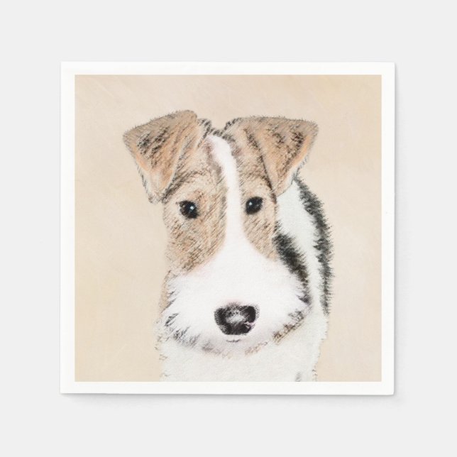 Wire Fox Terrier Painting - Cute Original Dog Art Napkin (Front)