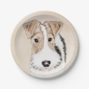 Wire Fox Terrier Painting - Cute Original Dog Art Paper Plate
