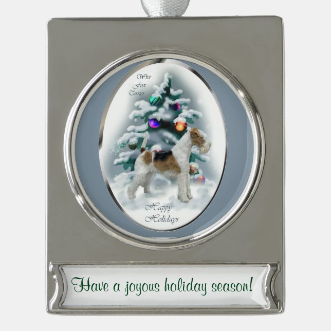 Wire Fox Terrier Personalised Christmas Silver Plated Banner Ornament (Front)