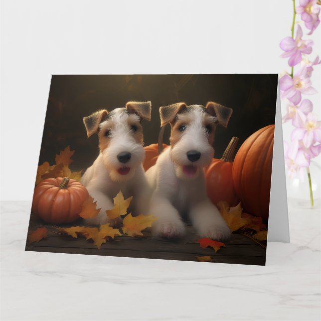 Wire Fox Terrier Puppy Autumn Delight Pumpkin Card (Orchid)