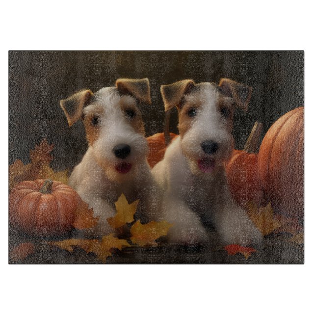 Wire Fox Terrier Puppy Autumn Delight Pumpkin Cutting Board (Front)