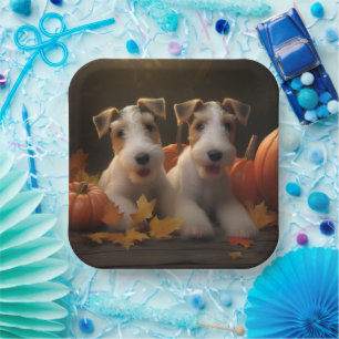 Wire Fox Terrier Puppy Autumn Delight Pumpkin Paper Plate