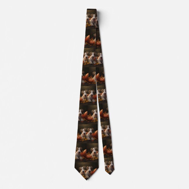 Wire Fox Terrier Puppy Autumn Delight Pumpkin Tie (Front)
