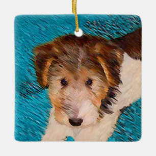 Wire Fox Terrier Puppy Painting - Original Dog Art Ceramic Ornament