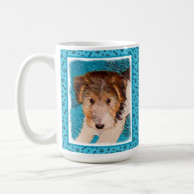 Wire Fox Terrier Puppy Painting - Original Dog Art Coffee Mug (Left)