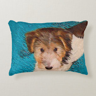 Wire Fox Terrier Puppy Painting - Original Dog Art Decorative Cushion