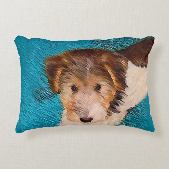 Wire Fox Terrier Puppy Painting - Original Dog Art Decorative Cushion (Front)