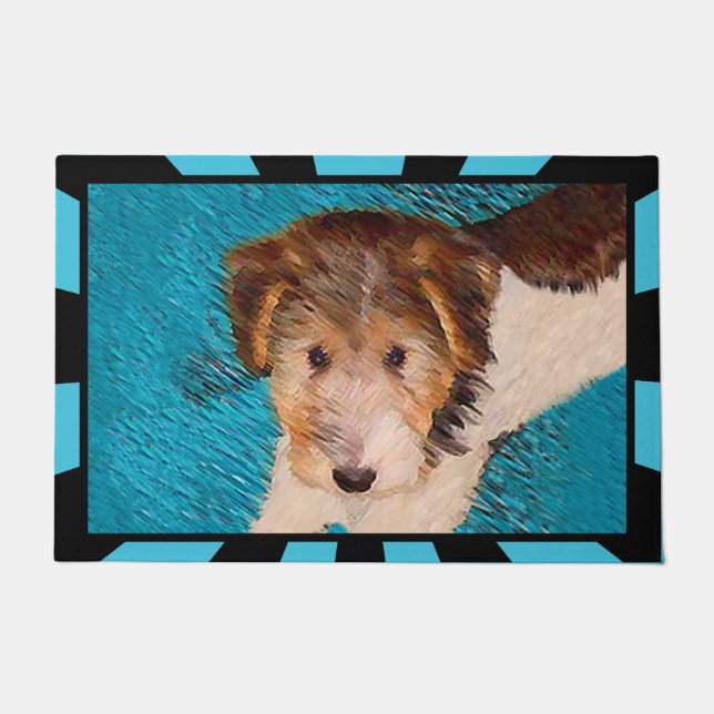Wire Fox Terrier Puppy Painting - Original Dog Art Doormat (Front)