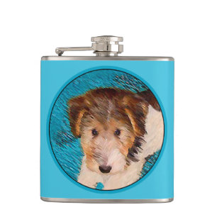 Wire Fox Terrier Puppy Painting - Original Dog Art Hip Flask