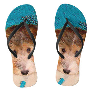 Wire Fox Terrier Puppy Painting - Original Dog Art Jandals