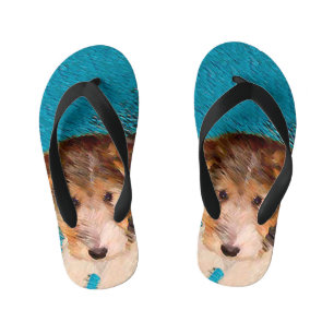 Wire Fox Terrier Puppy Painting - Original Dog Art Kid's Jandals
