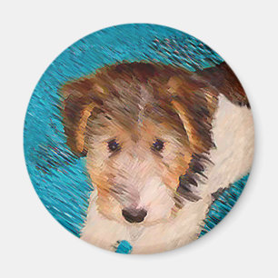 Wire Fox Terrier Puppy Painting - Original Dog Art Magnet