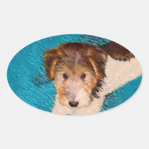 Wire Fox Terrier Puppy Painting - Original Dog Art Oval Sticker