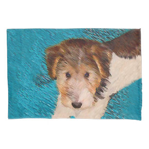 Wire Fox Terrier Puppy Painting - Original Dog Art Pillowcase