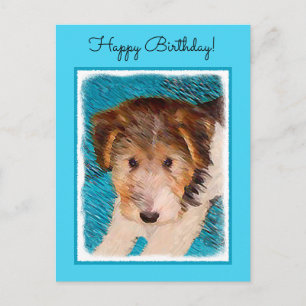 Wire Fox Terrier Puppy Painting - Original Dog Art Postcard