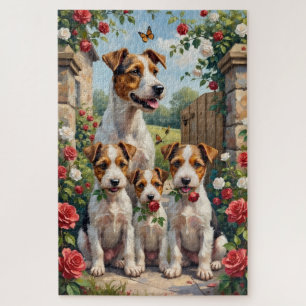 Wire Fox Terrier Rose Cottage Art Jigsaw Puzzle