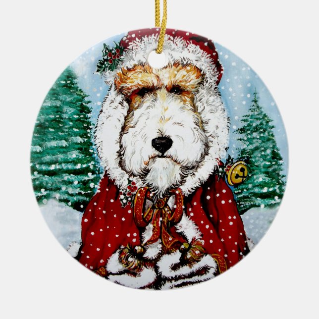 Wire Fox Terrier Santa Ceramic Tree Decoration (Front)