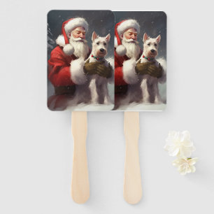 Wire Fox Terrier Santa Claus Festive Christmas Hand Fan