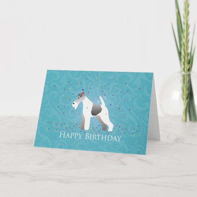 Wire Fox Terrier Silhouette Birthday Design Card (Front)