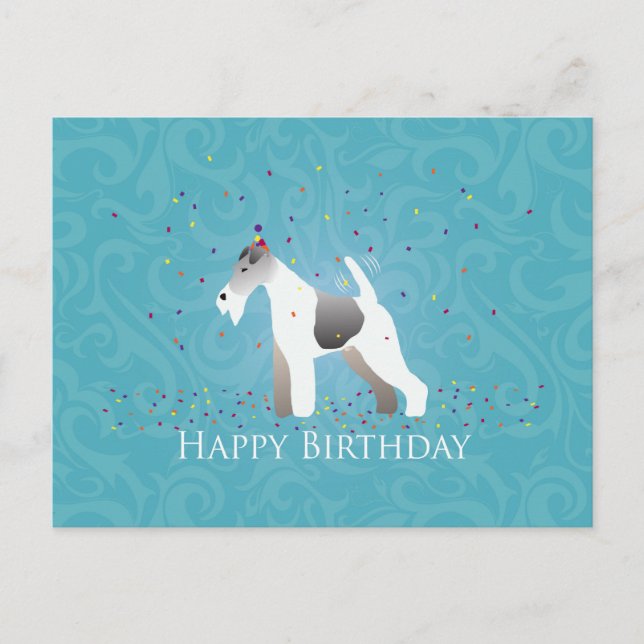 Wire Fox Terrier Silhouette Birthday Design Postcard (Front)