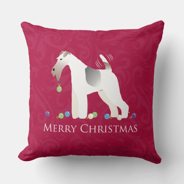 Wire Fox Terrier Silhouette Christmas Design Cushion (Front)