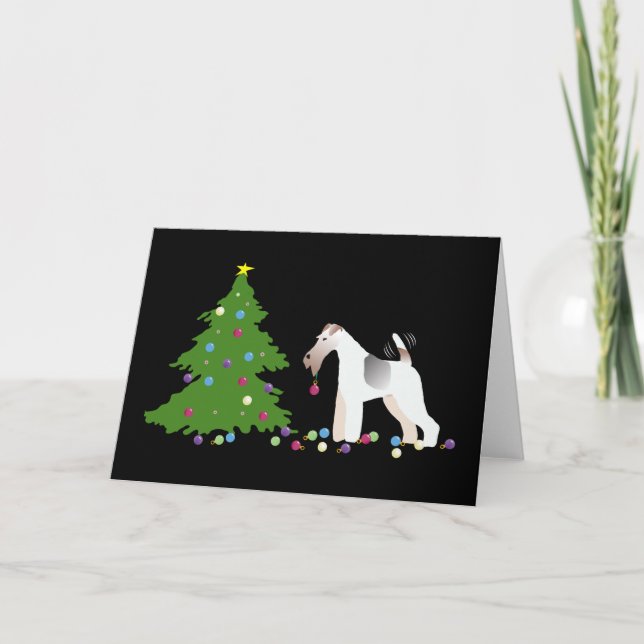 Wire Fox Terrier Silhouette Christmas Design Holiday Card (Front)