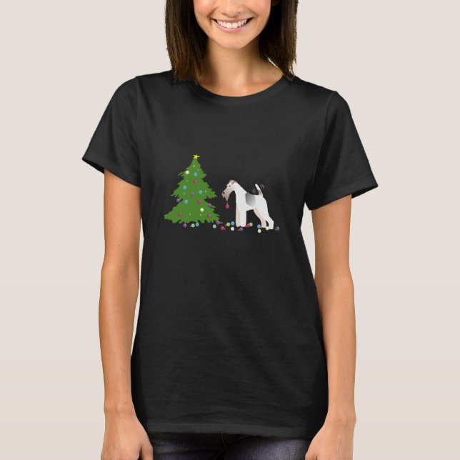 Wire Fox Terrier Silhouette Christmas Design T-Shirt (Front)