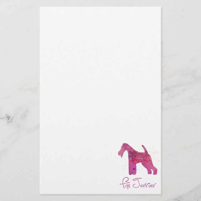 Wire Fox Terrier Silhouette Watercolor Design Stationery (Front)